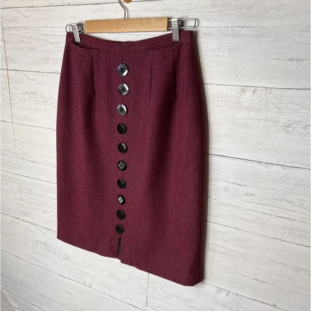 Harve Benard Skirt Womens Size 6 Vintage Red Burgundy Geometric 100% Wool